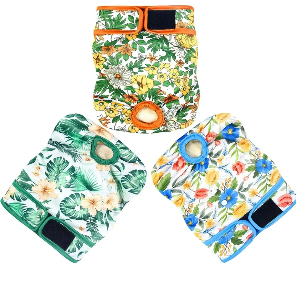 NWT, 3 Female Dog Washable Diapers in Floral Tropical prints, Medium